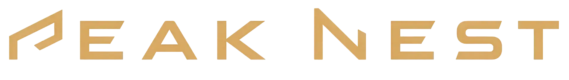 Zlaté logo Peak Nest na bílém pozadí